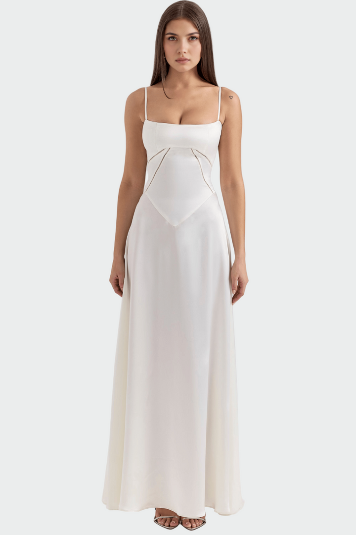Robe Maxi en Satin avec Fines Bretelles