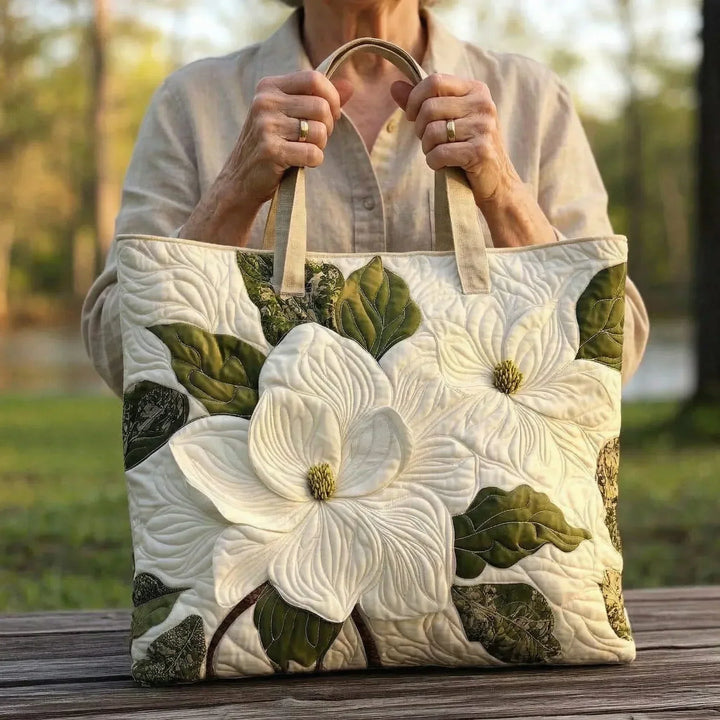 Sac tote matelassé artisanal - Jolis lys blancs