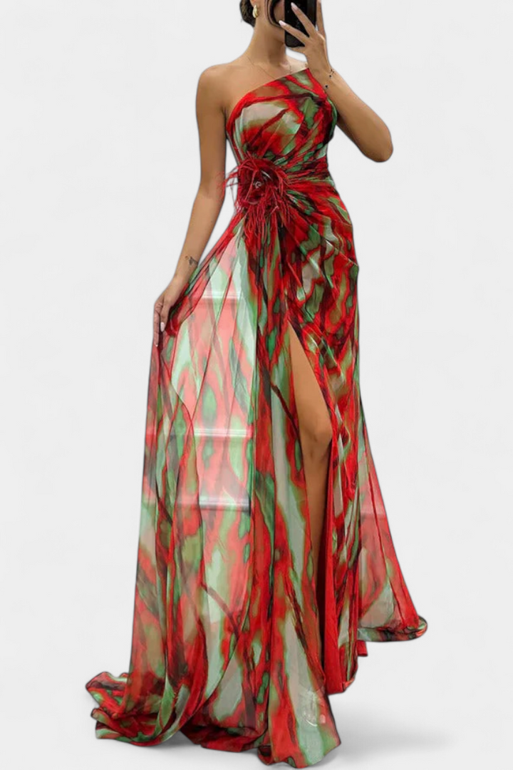 Robe Maxi Asymétrique Blanka avec Motif Énergique