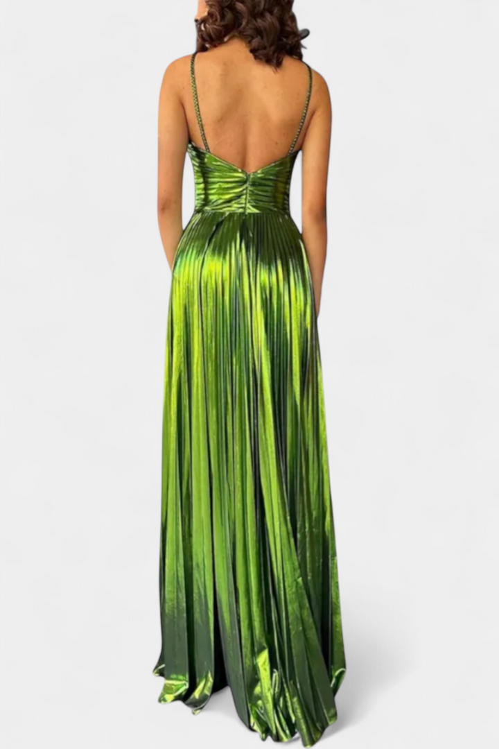 Robe Branimira Maxi Métallique avec Décolleté en V et Fente