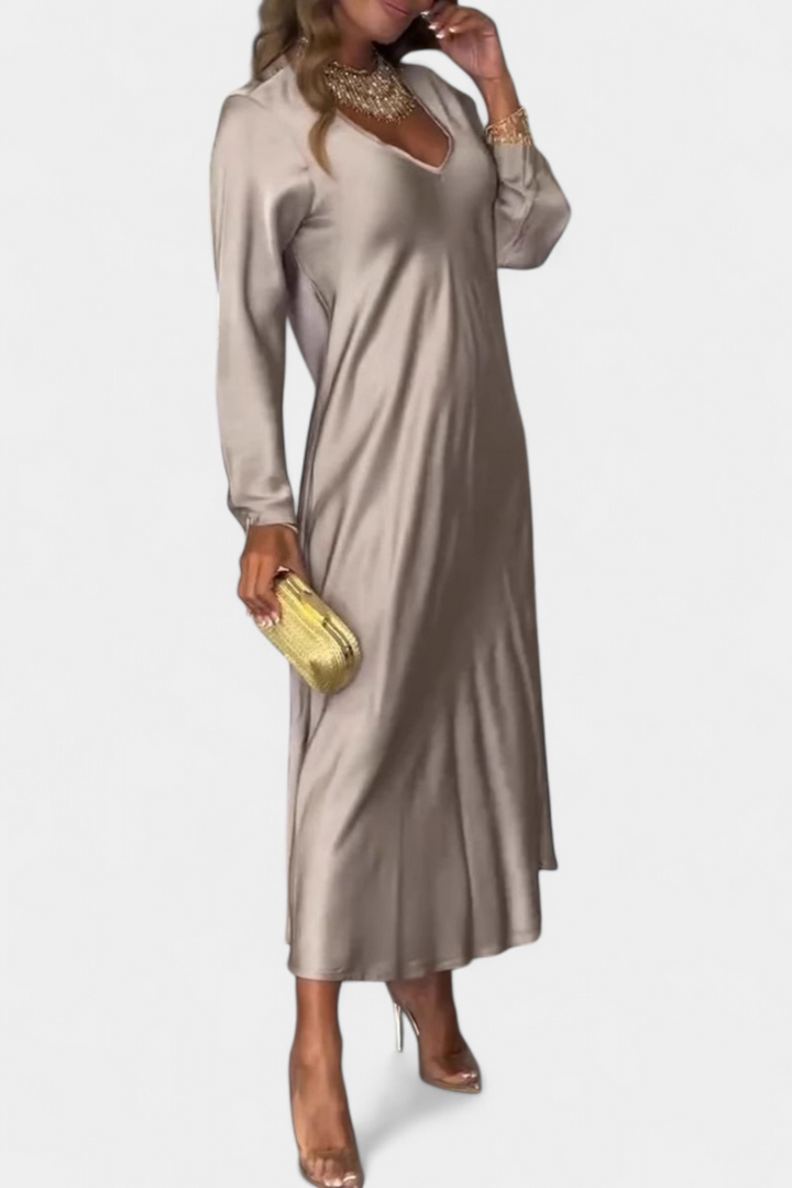 Robe Fluide Martina avec Décolleté en V et Manches Longues