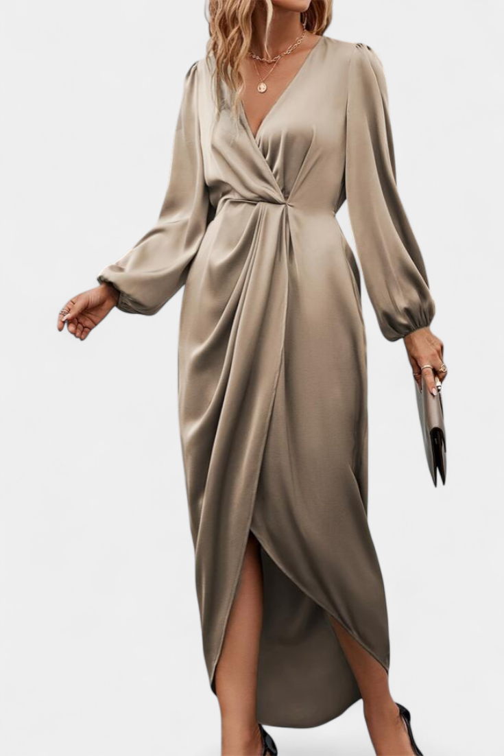 Andrea - Robe Longue Élégante avec Décolleté en V et Fente Latérale