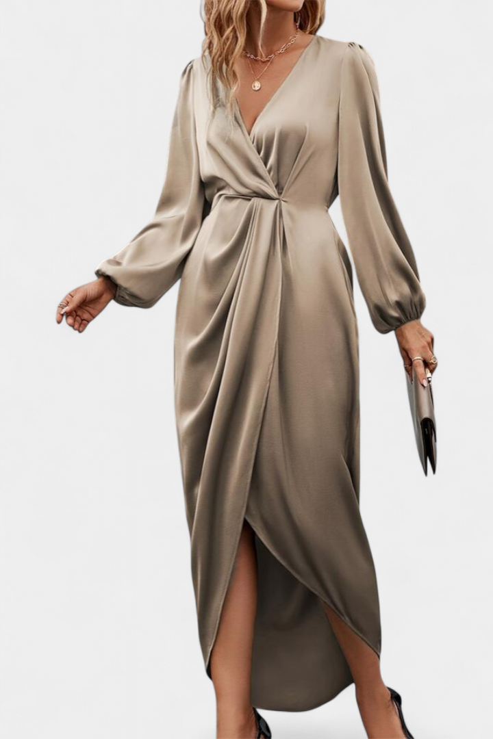 Andrea - Robe Longue Élégante avec Décolleté en V et Fente Latérale
