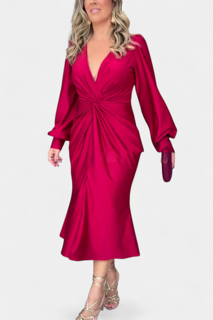 Robe Longue Lena à Manches Longues et Décolleté en V