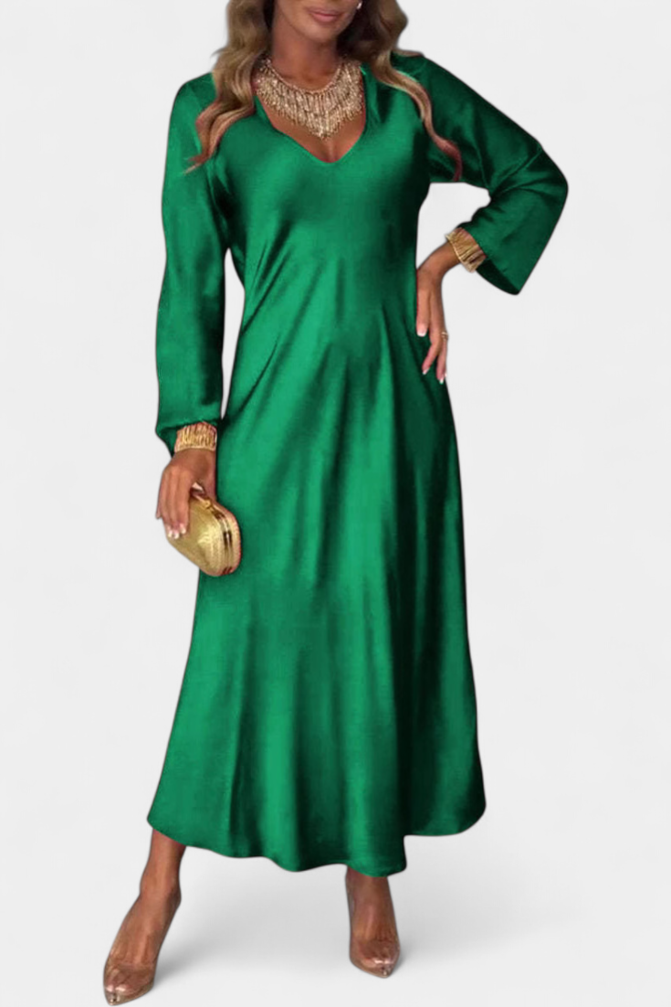 Robe Fluide Martina avec Décolleté en V et Manches Longues