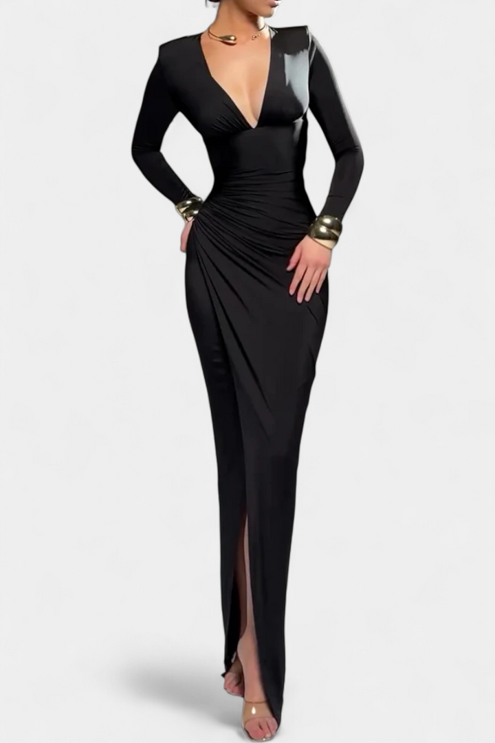 Robe Jelena à Manches Longues et Décolleté en V Profond