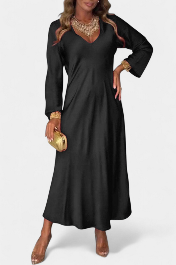 Robe Fluide Martina avec Décolleté en V et Manches Longues
