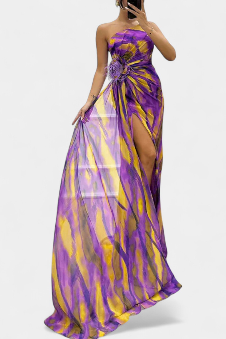 Robe Maxi Asymétrique Blanka avec Motif Énergique