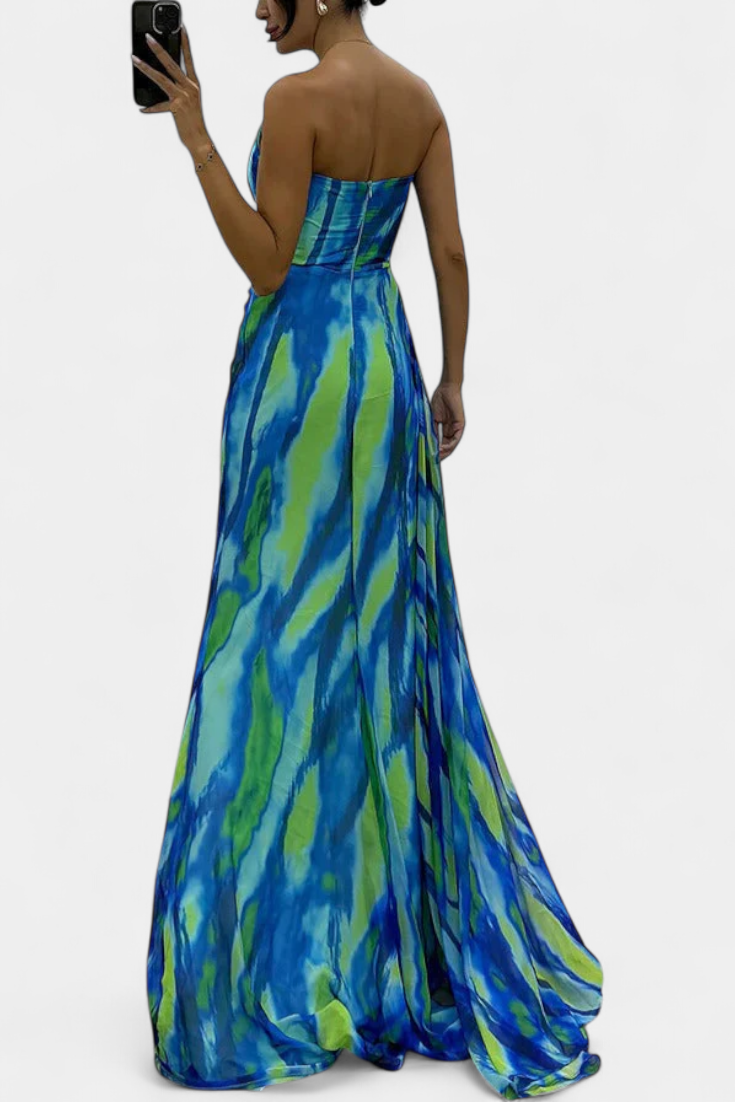 Robe Maxi Asymétrique Blanka avec Motif Énergique