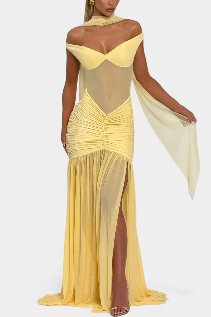 Robe Milica en Soie de Lait avec Décolleté Profond et Plis Modélés
