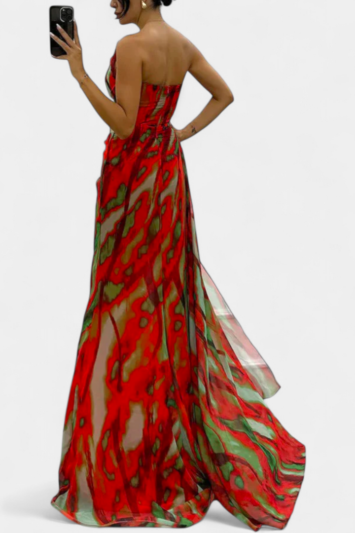 Robe Maxi Asymétrique Blanka avec Motif Énergique