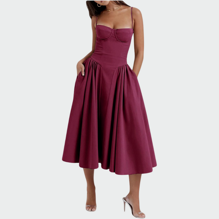 Robe Maxi en Satin avec Fines Bretelles