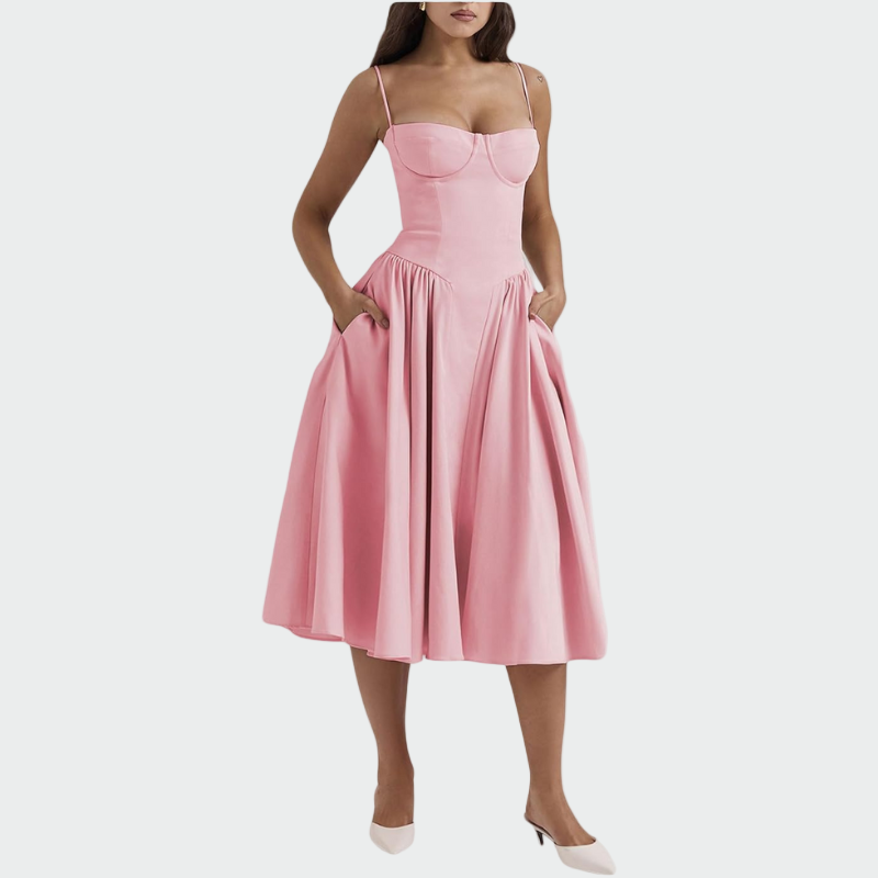 Robe Maxi en Satin avec Fines Bretelles